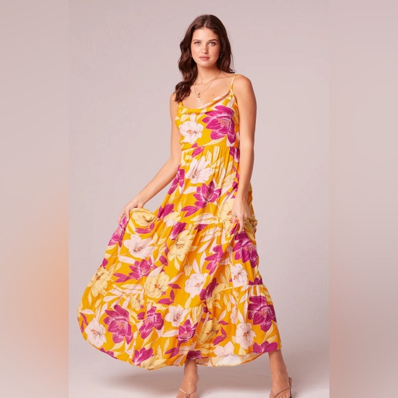 LOVESCAPE GOLD FLORAL COWL NECK MAXI DRES - Picture 4 of 4